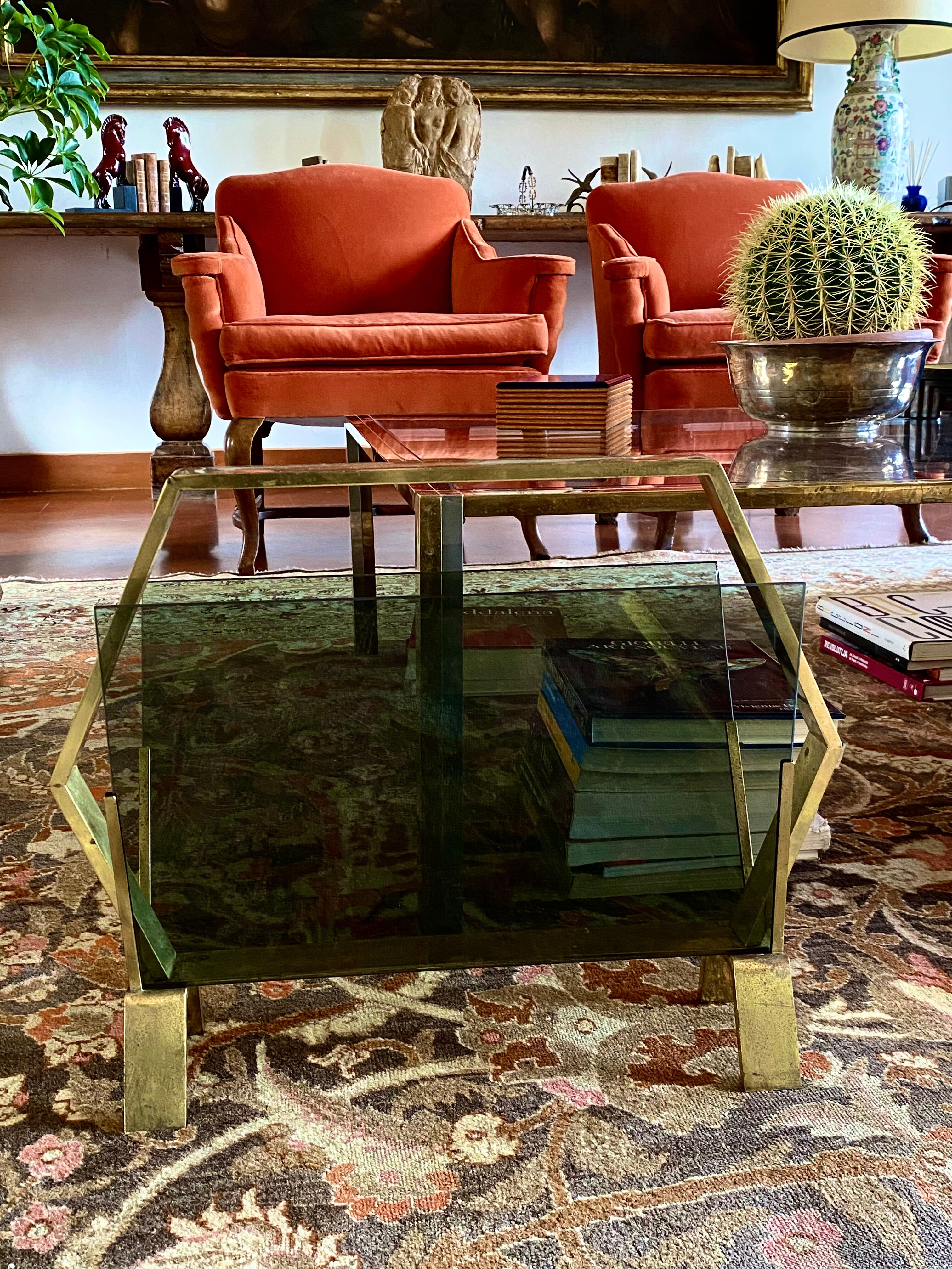 Modern brass magazine rack,  Italy 1970