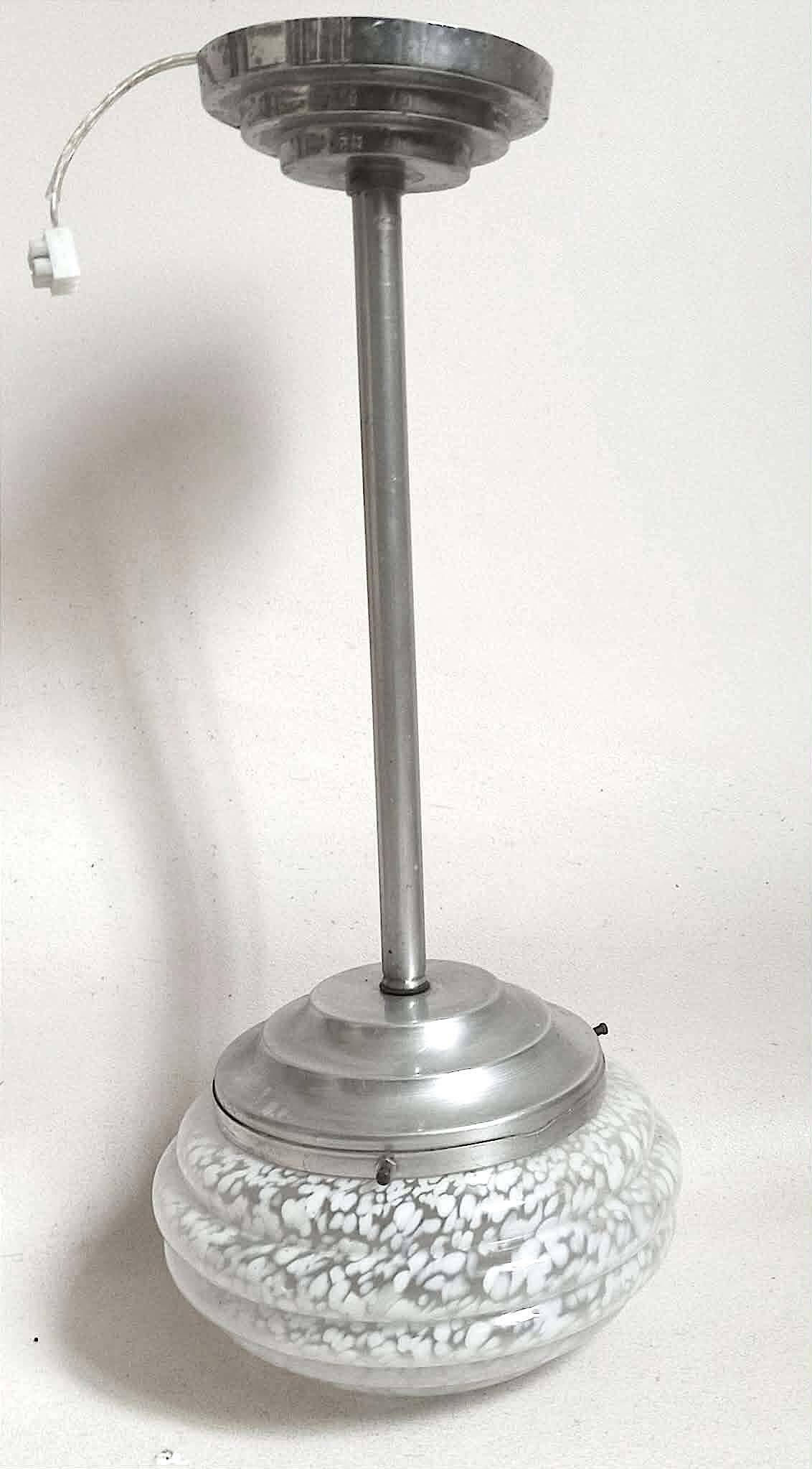 Art Deco Suspension Clichy Glass White Height 52 cm