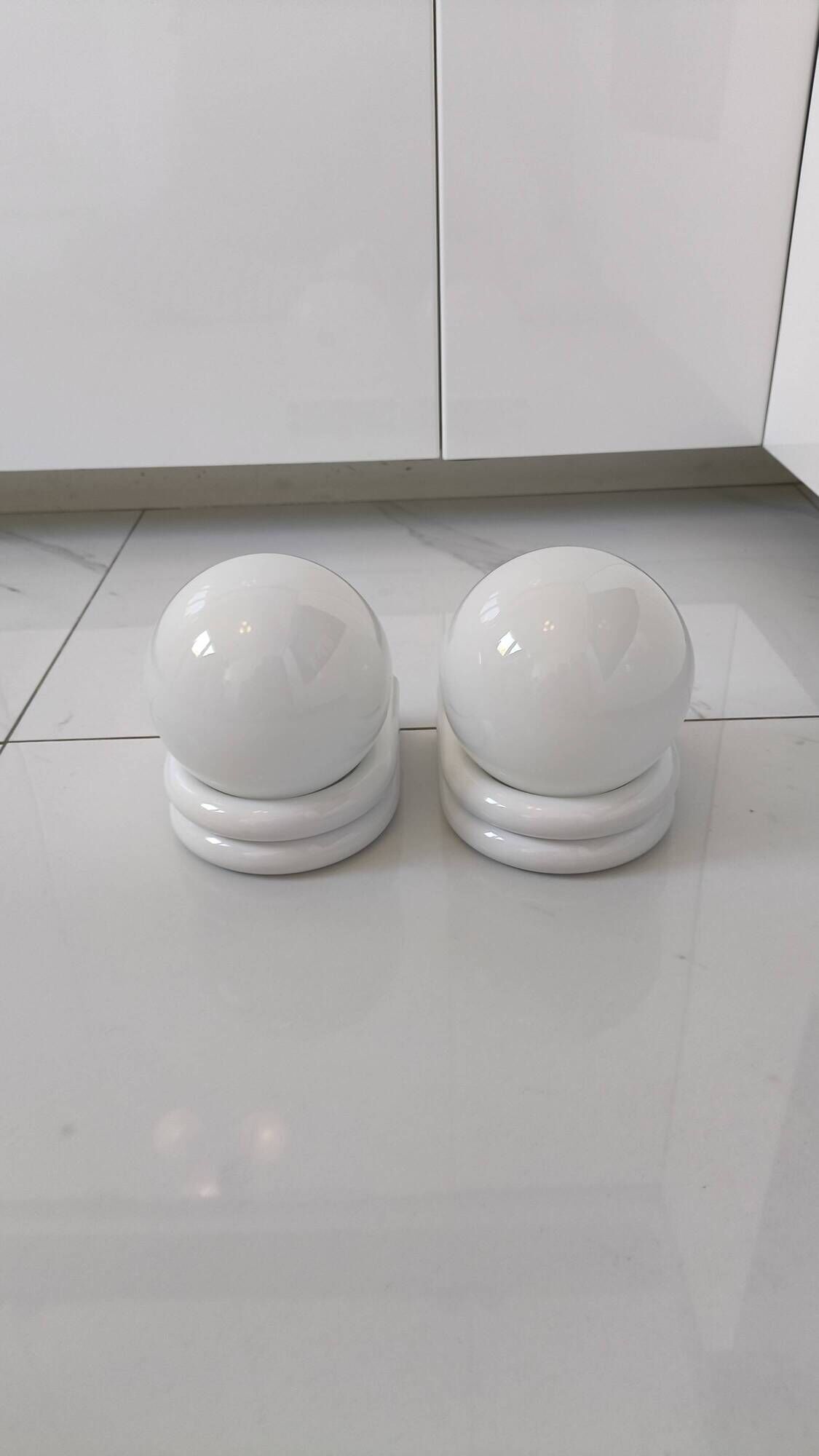 pair of 1980s wall sconces in metal and opaline