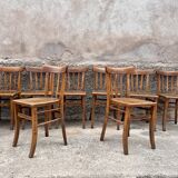 Series of 8 chairs bistro wood curve