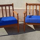 Pair of 1960s Scandinavian armchairs with blue cushions