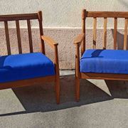 Pair of 1960s Scandinavian armchairs with blue cushions