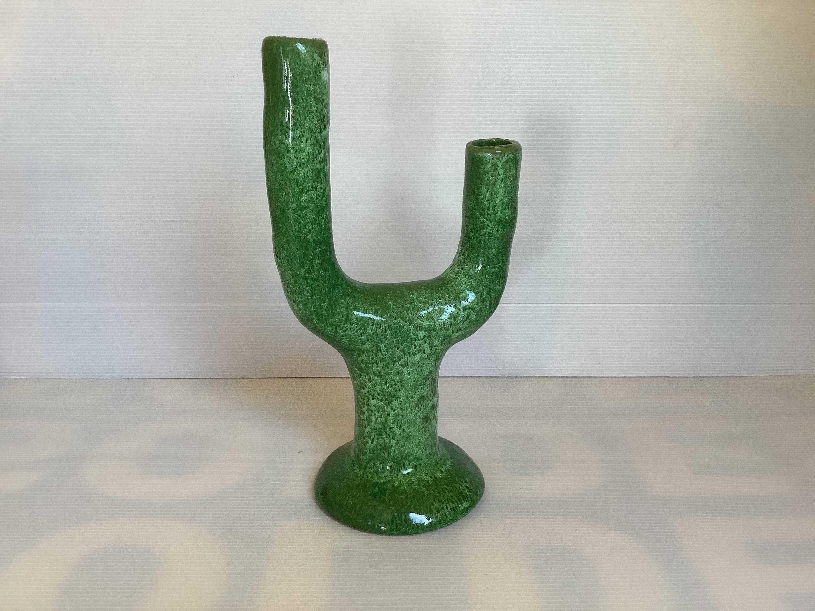 Handcrafted green cactus candle holders