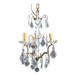 lustre cage, bronze/cristal