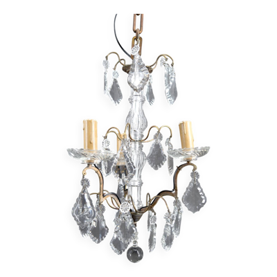 Lustre cage, bronze/cristal de Baccarat, 3 feux, Style Louis XV, Fr, 1900