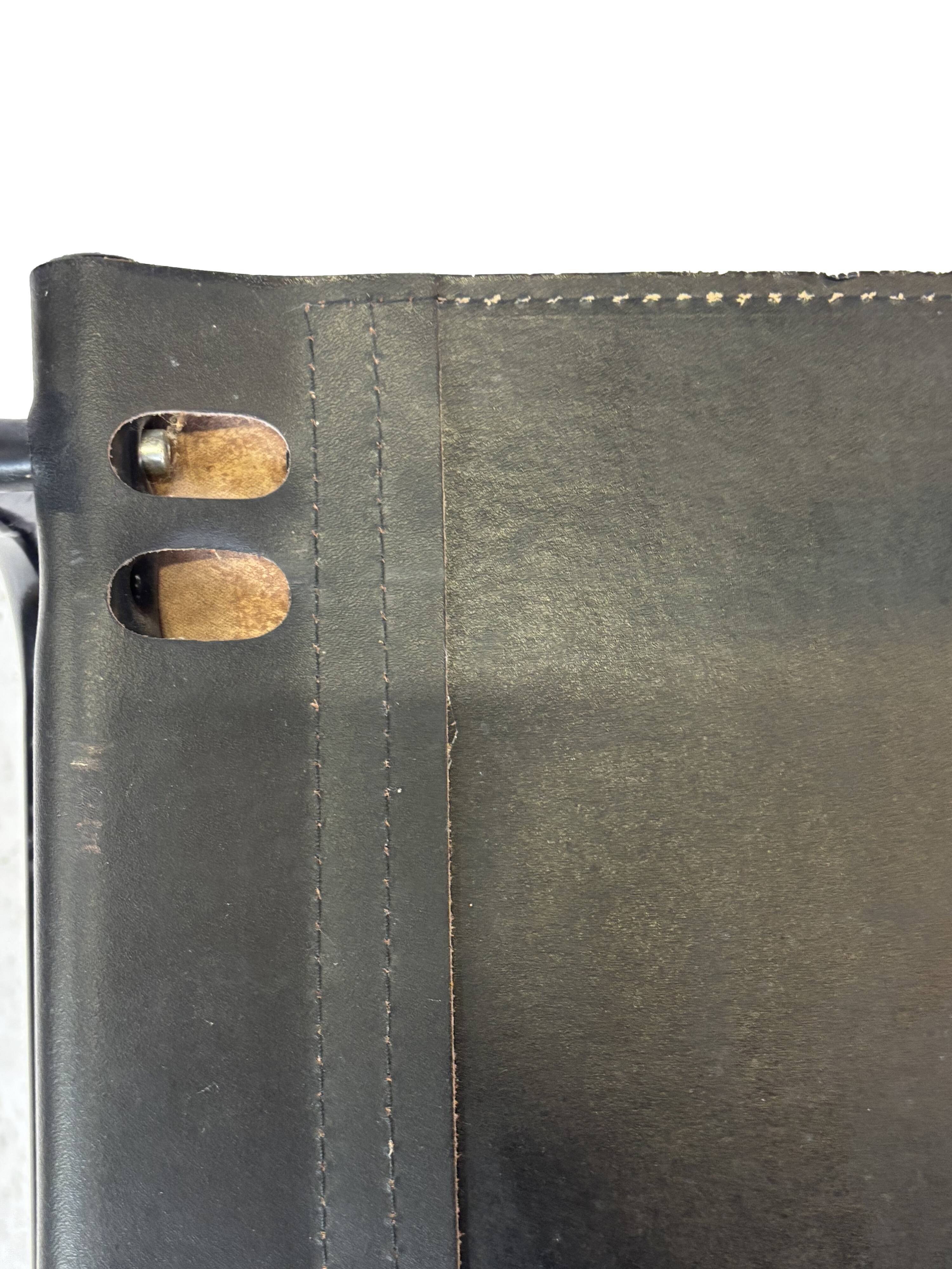 Vintage Black Leather & black frame Italian Modern Barstool