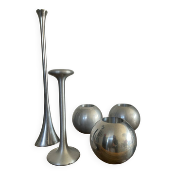 Set of 5 vintage IKEA aluminum candle holders