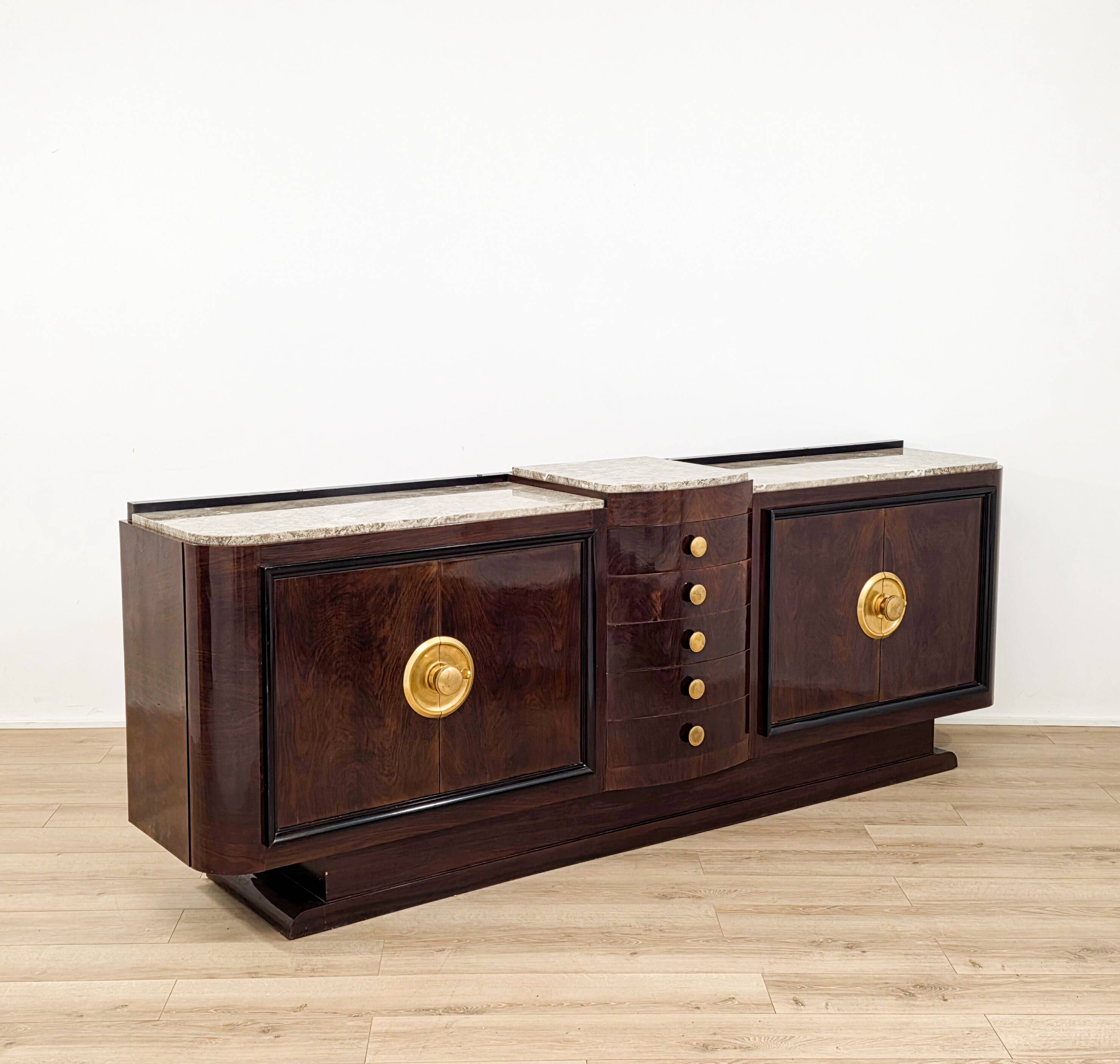 Art Deco sideboard in solid wood and marble