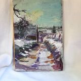 Oil on canvas, landscape under the snow, Jacques Wallart