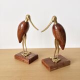 Vintage brass and rosewood birds