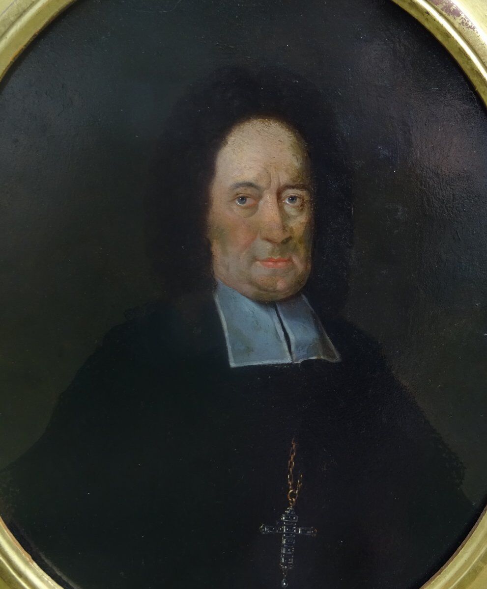 Portrait of a man prelate from the louis xiv period oil on tin end xviith century