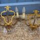 Gilt Bronze French Antique wall Sconces: Crystal Drops, Twin Arms, C1940s