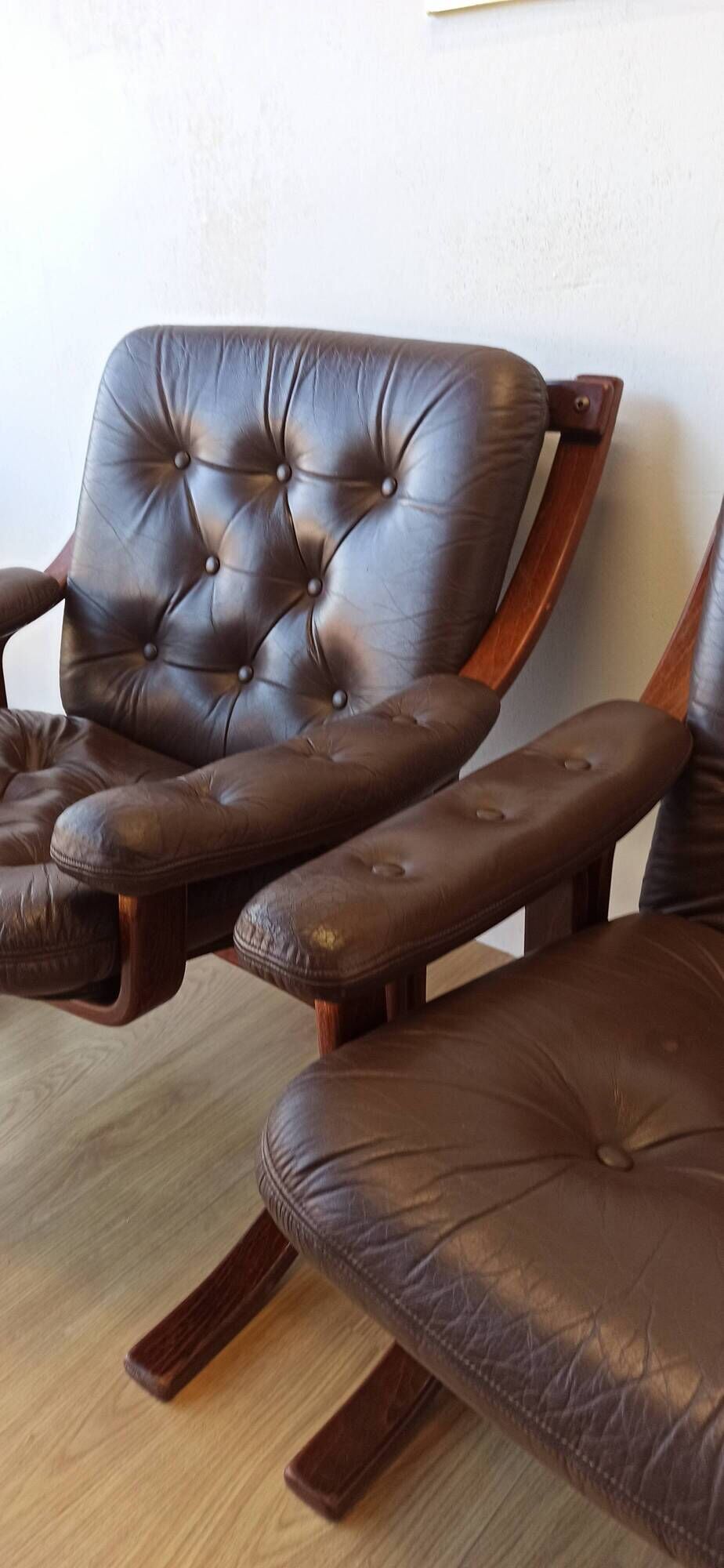 Norwegian Easy Chairs in Leather by Jon Hjortdal, Velledalen. Set of 2.