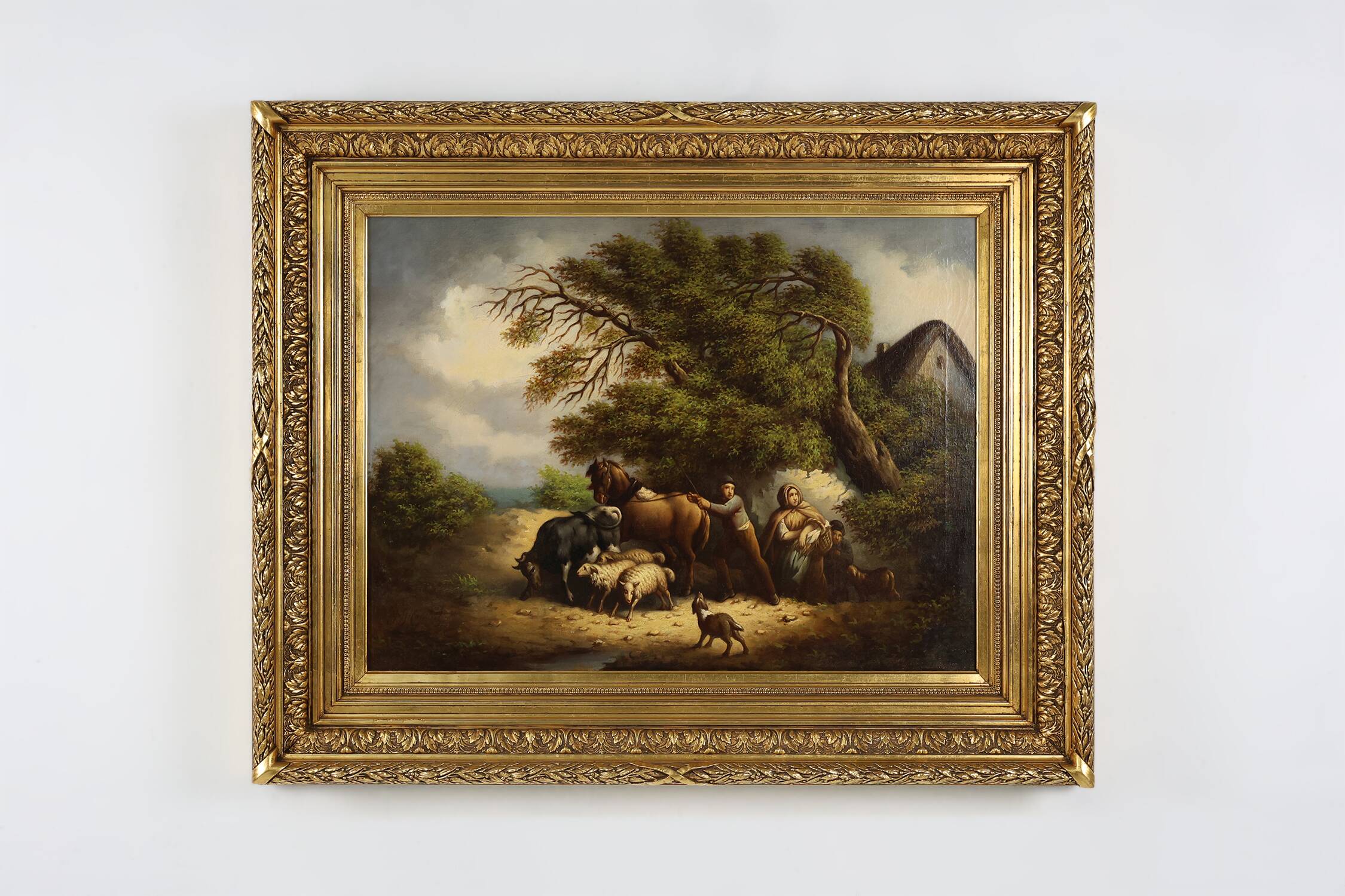 Large Rococo painting with gilded wooden frame, Belgium ca. 1900