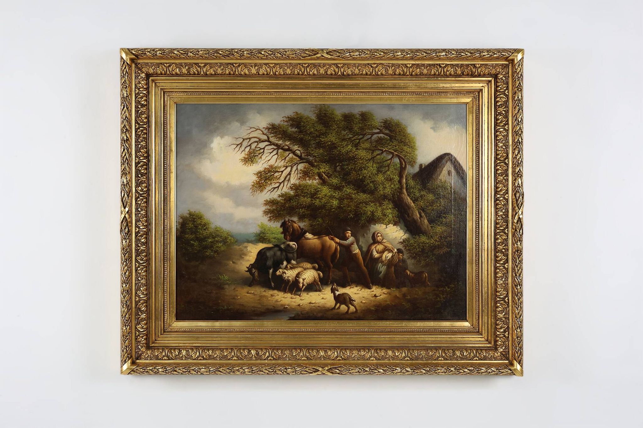 Tableau rococo avec cadre en bois doré, Belgique vers 1900