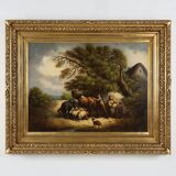 Large Rococo painting with gilded wooden frame, Belgium ca. 1900