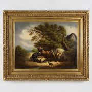 Tableau rococo avec cadre en bois doré, Belgique vers 1900