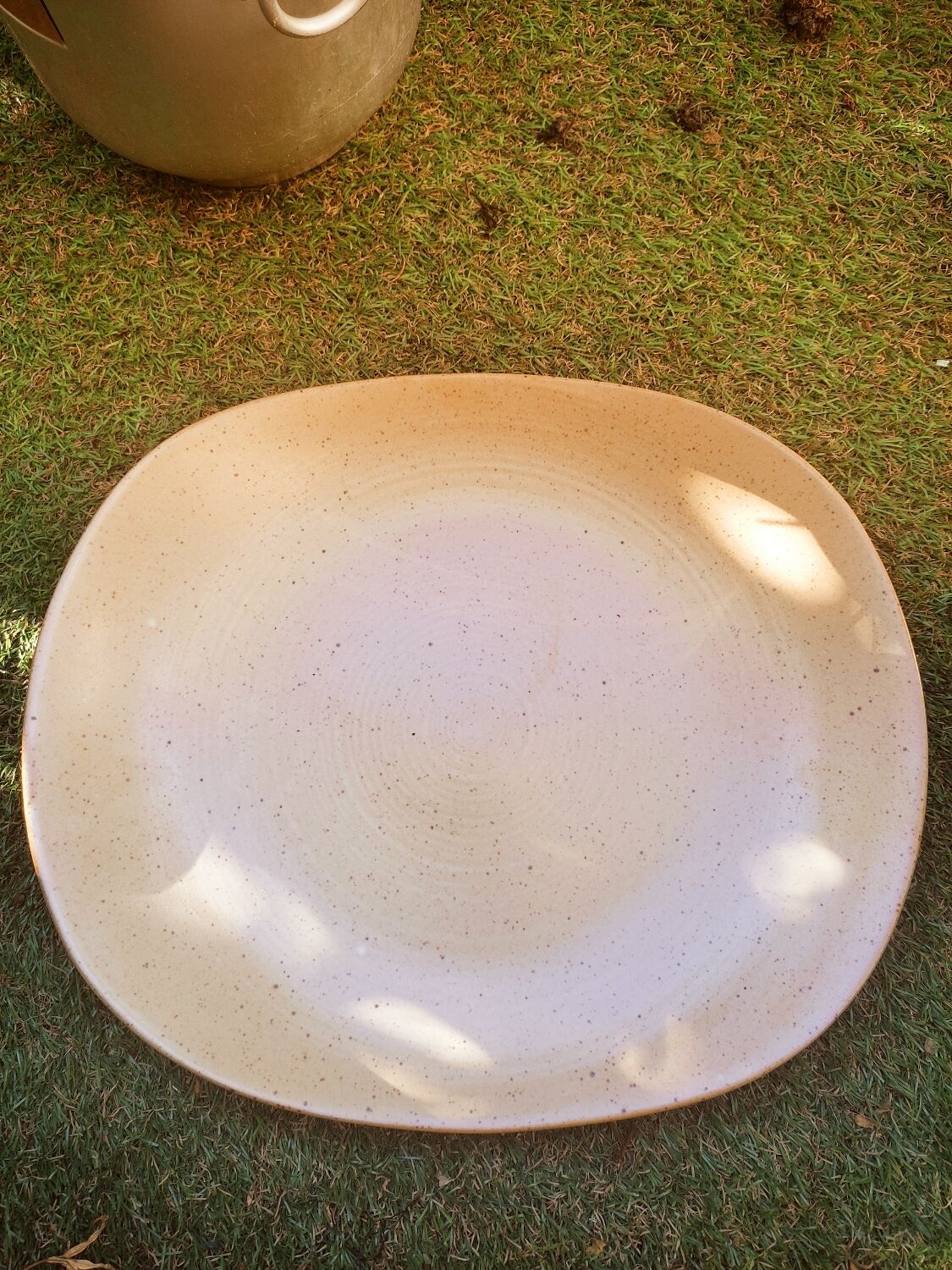 12 free-form speckled satin stoneware plates