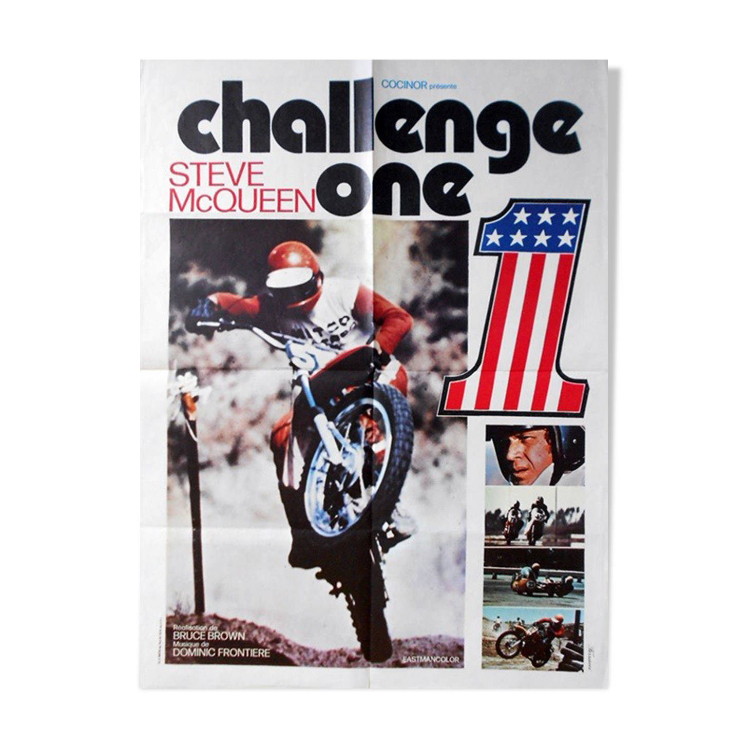 Original poster of 1972 challenge one ste mcqueen on any sunday moto cross race motorcycle
