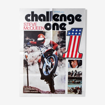 Original poster of 1972 challenge one ste mcqueen on any sunday moto cross race motorcycle
