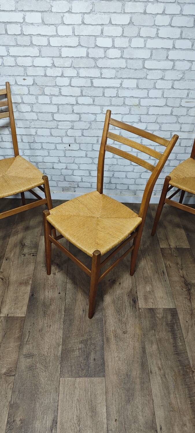 3 vintage wooden and rope chairs 1960