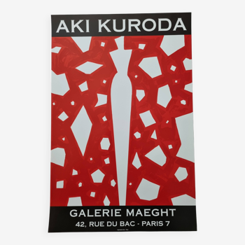 Affiche Originale d'Exposition, Aki Kuroda, Silhouette féminine sur fond rouge
