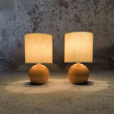 Paire de lampes boules vintage en bois