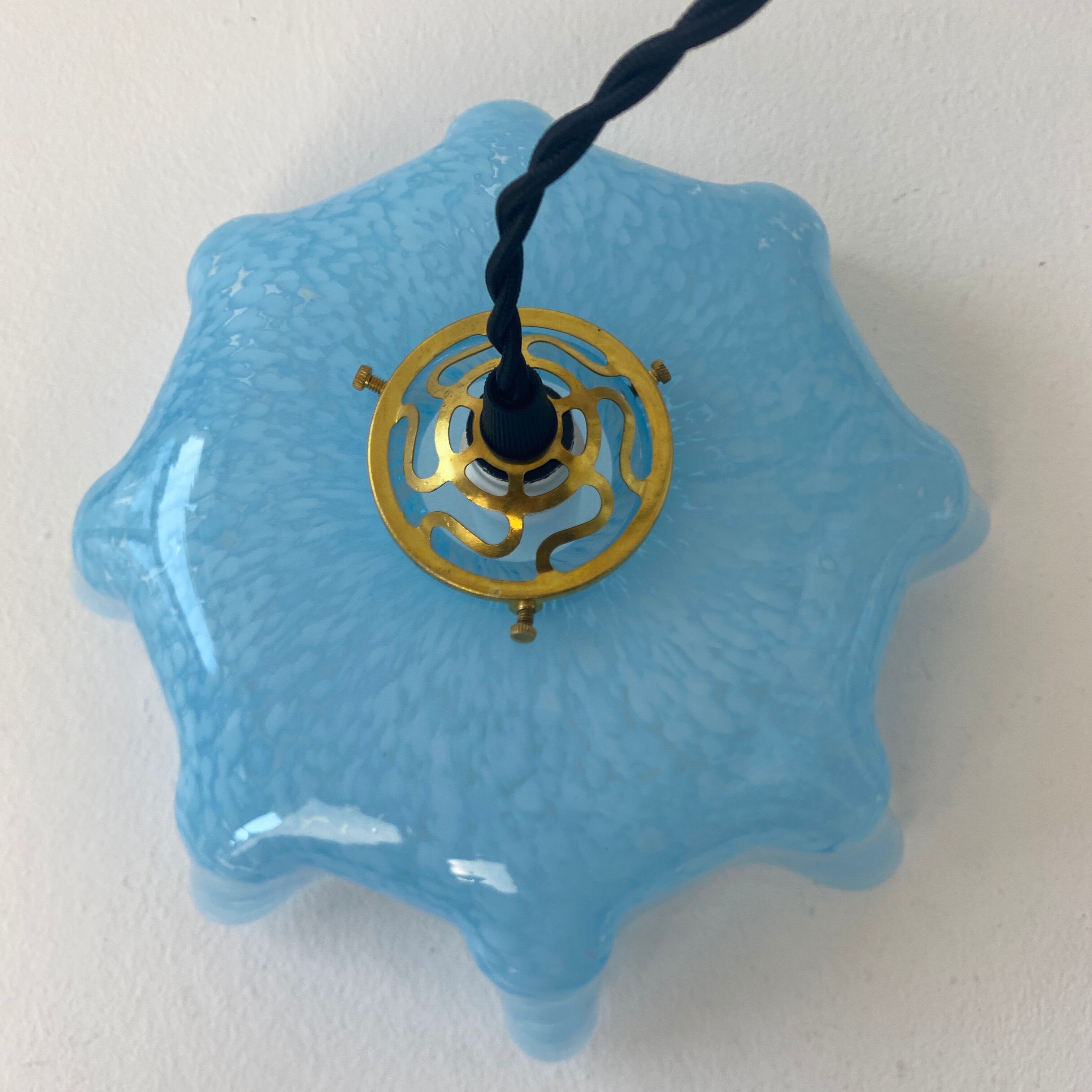 Old blue glass pendant lamp from vintage clichy