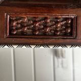 Oriental mirror in carved and turned wood inlaid with mother-of-pearl H 44/L 38 cm
