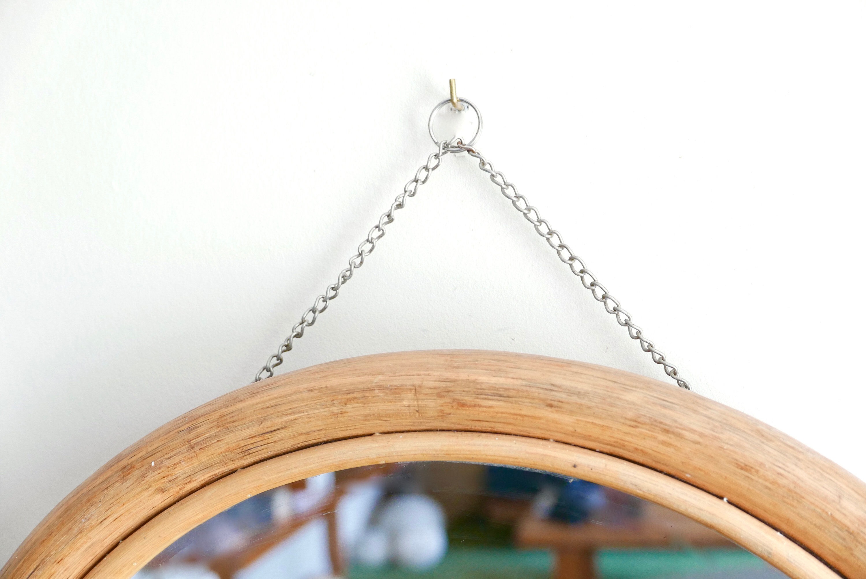 Large round mirror rattan bamboo, 50's