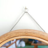 Large round mirror rattan bamboo, 50's