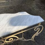 Half-moon console in wrought iron and marble