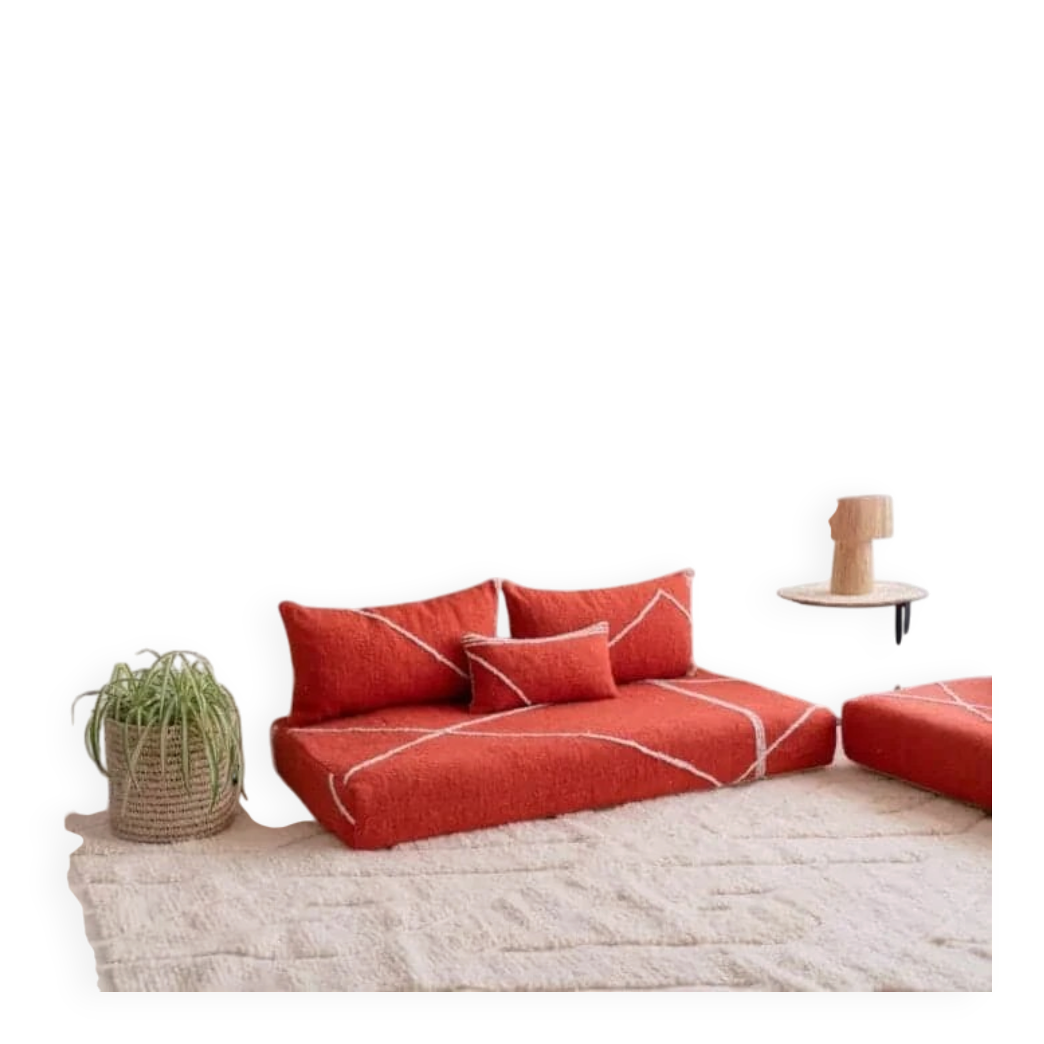 Handmade Moroccan floor cushion in orange cotton.