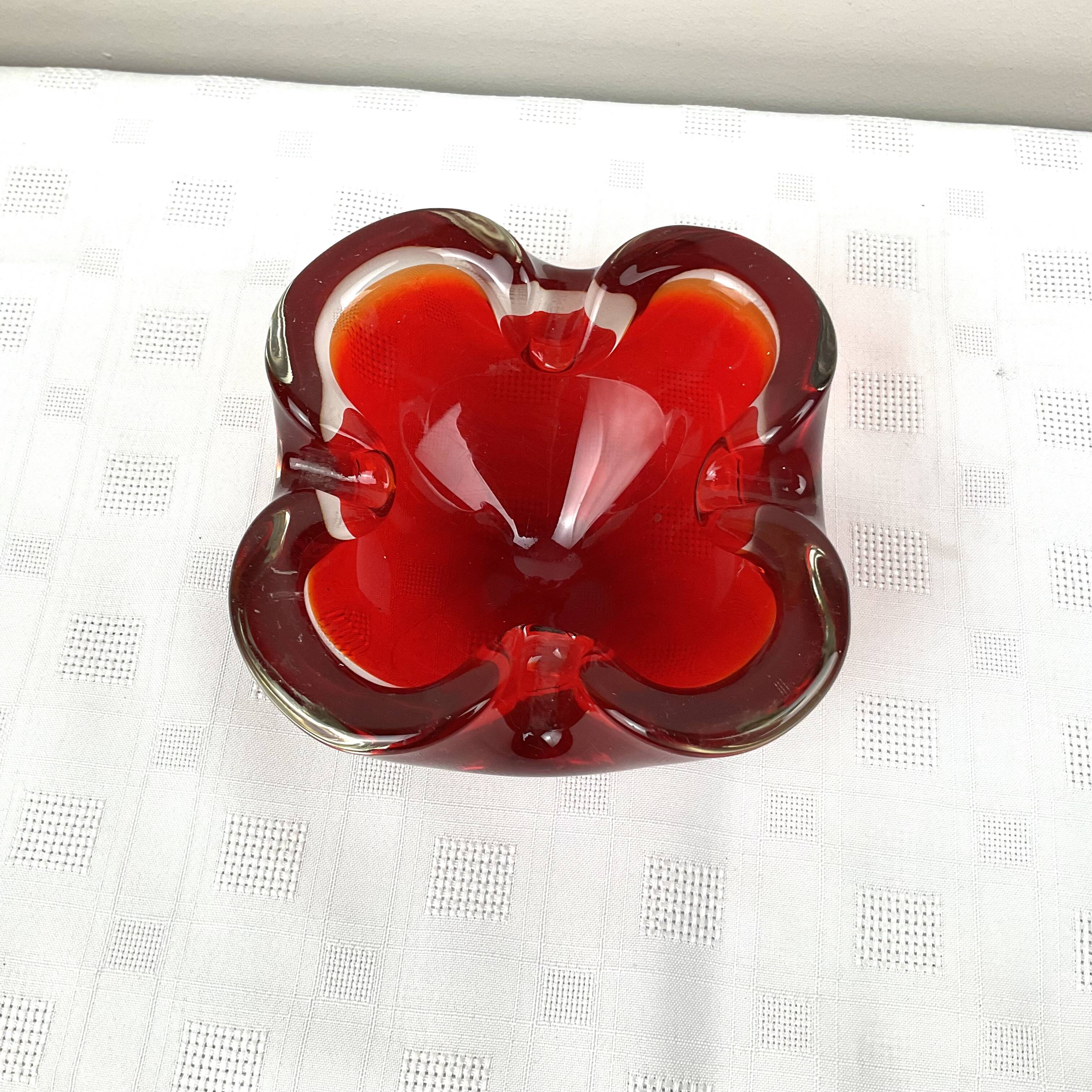 Vintage Murano style solid red glass ashtray