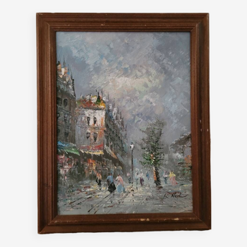 HST “Busy street in winter” by K. NEIL (20th century)