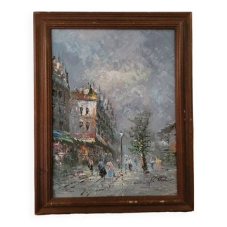 HST “Busy street in winter” by K. NEIL (20th century)