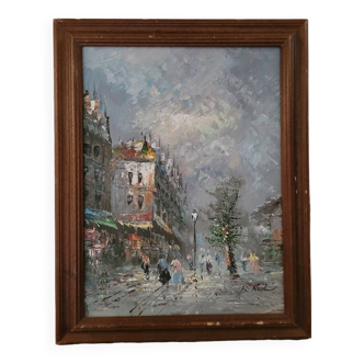 HST "Rue animée en hiver" de K. NEIL (XXème)