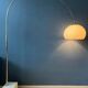 Vintage Guzzini Space Age arc floor lamp with white mushroom shade and marble base