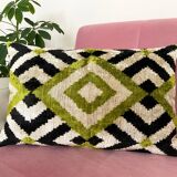 Coussin velours Ikat losanges vert