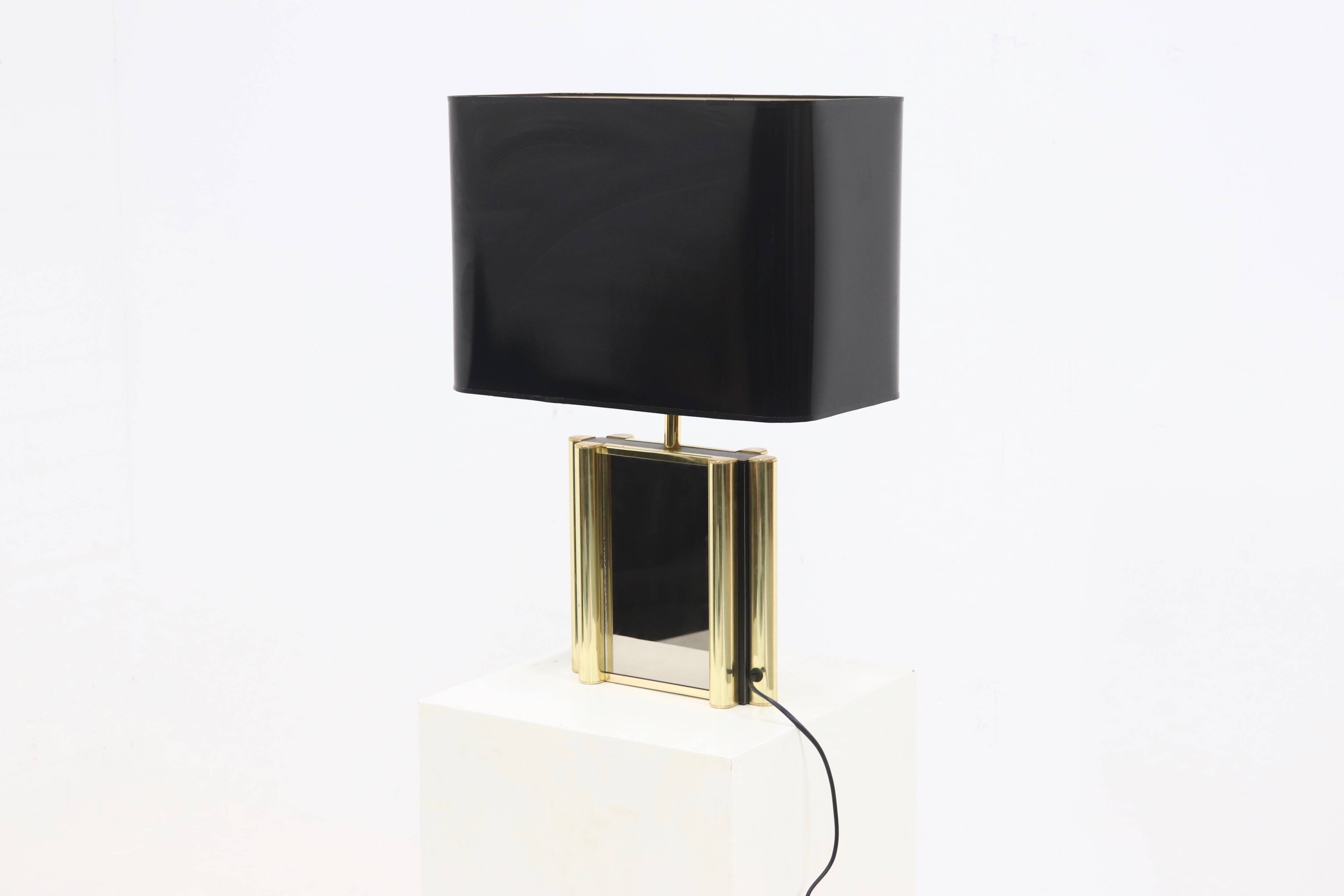 Large Belgian Table Lamp in mirror glass and Brass 1970s