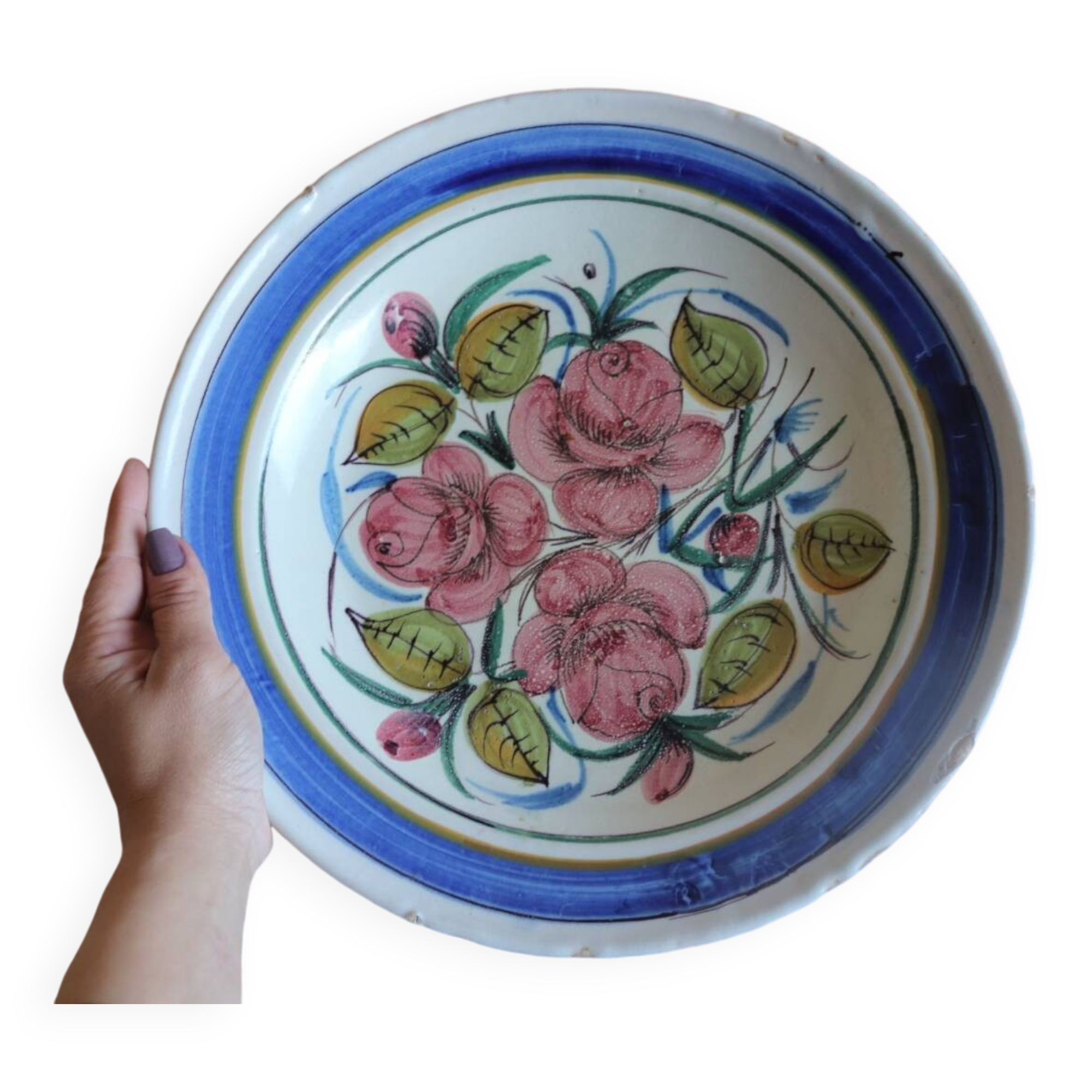 Large old ceramic and rose dish