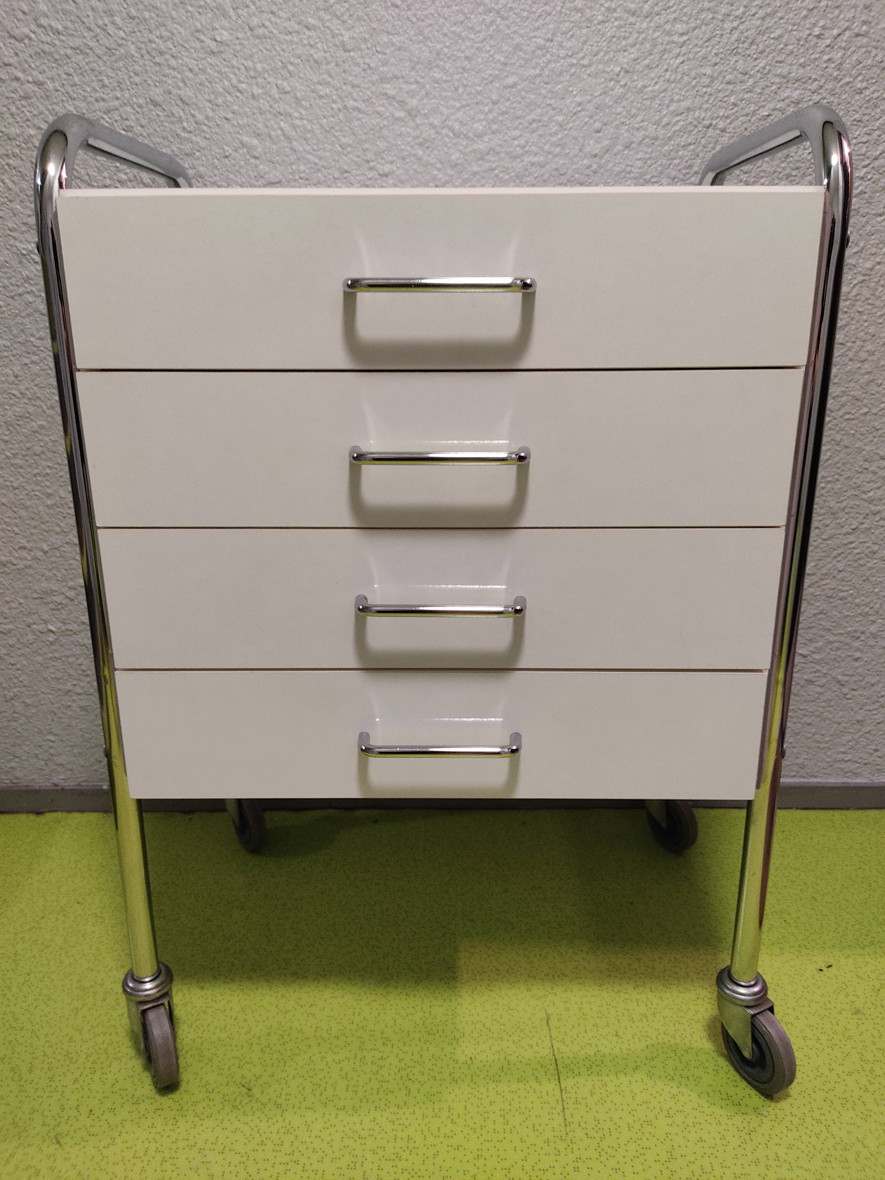 Medical trolley stainless steel, white lacquered 4 drawers