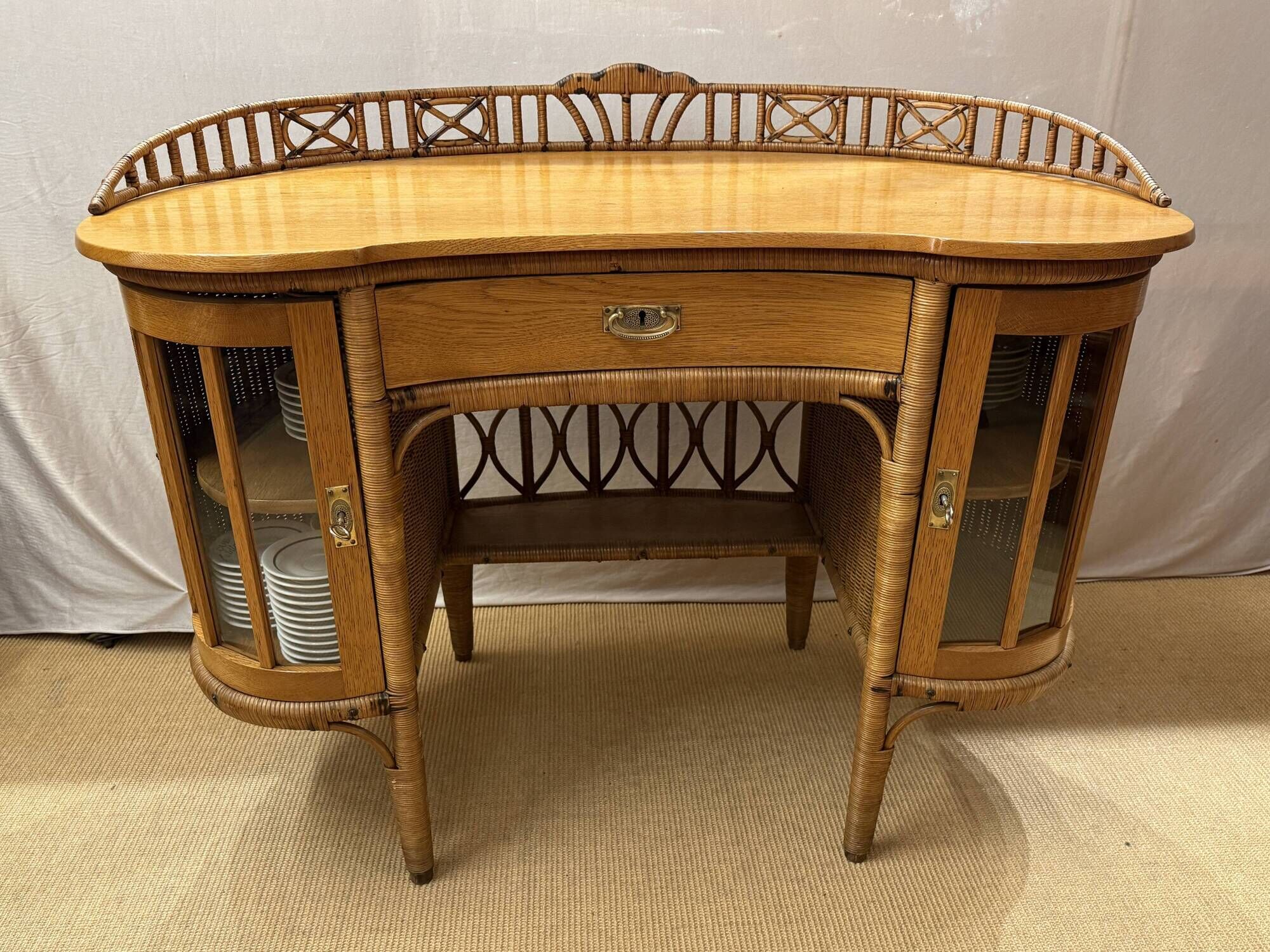 Art Nouveau Ladies' Writing Desk in Oak & Rattan, circa 1910