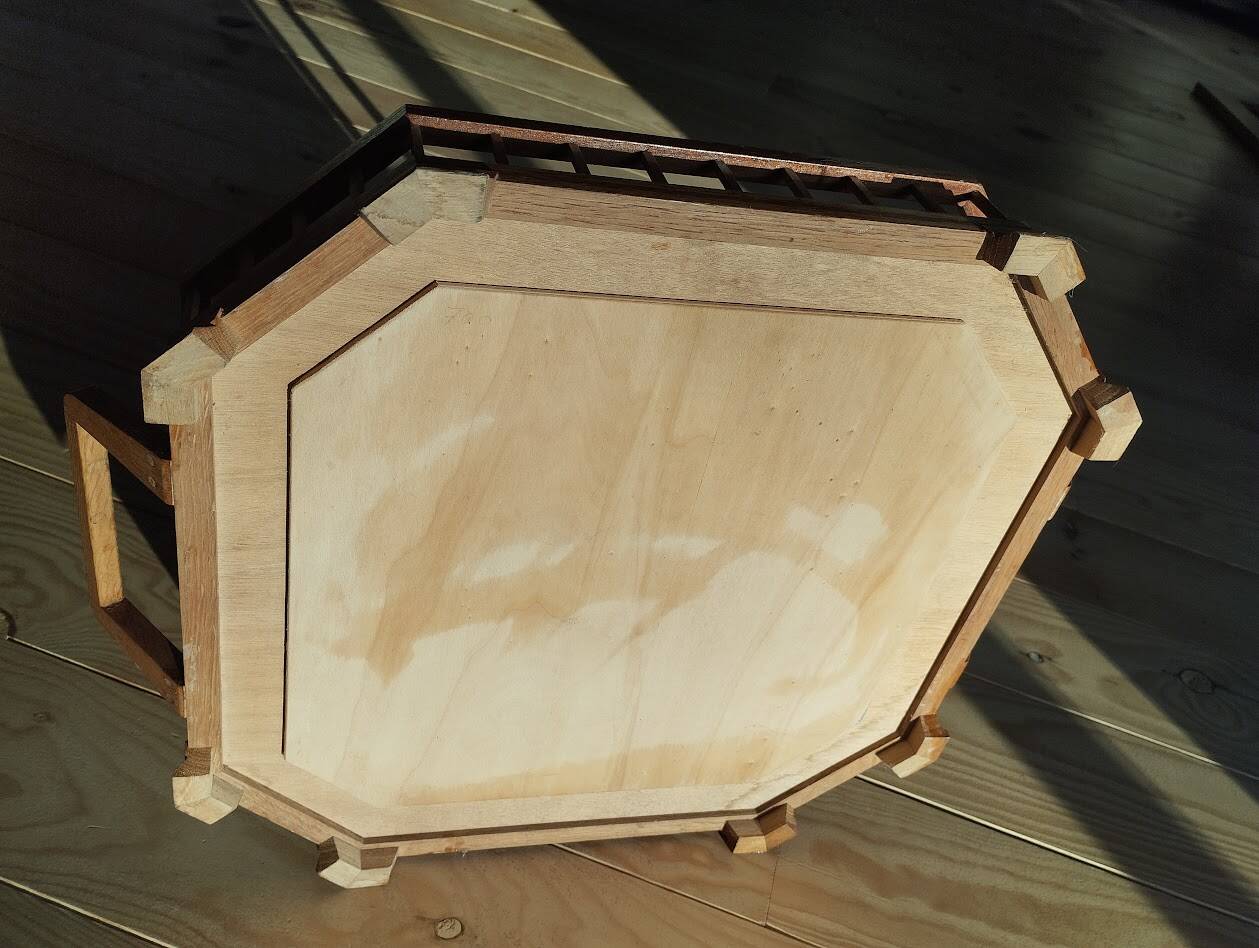 Large octagonal wooden marquetry platter