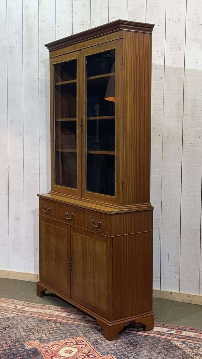 English two-piece mahogany bookcase from the 1950s