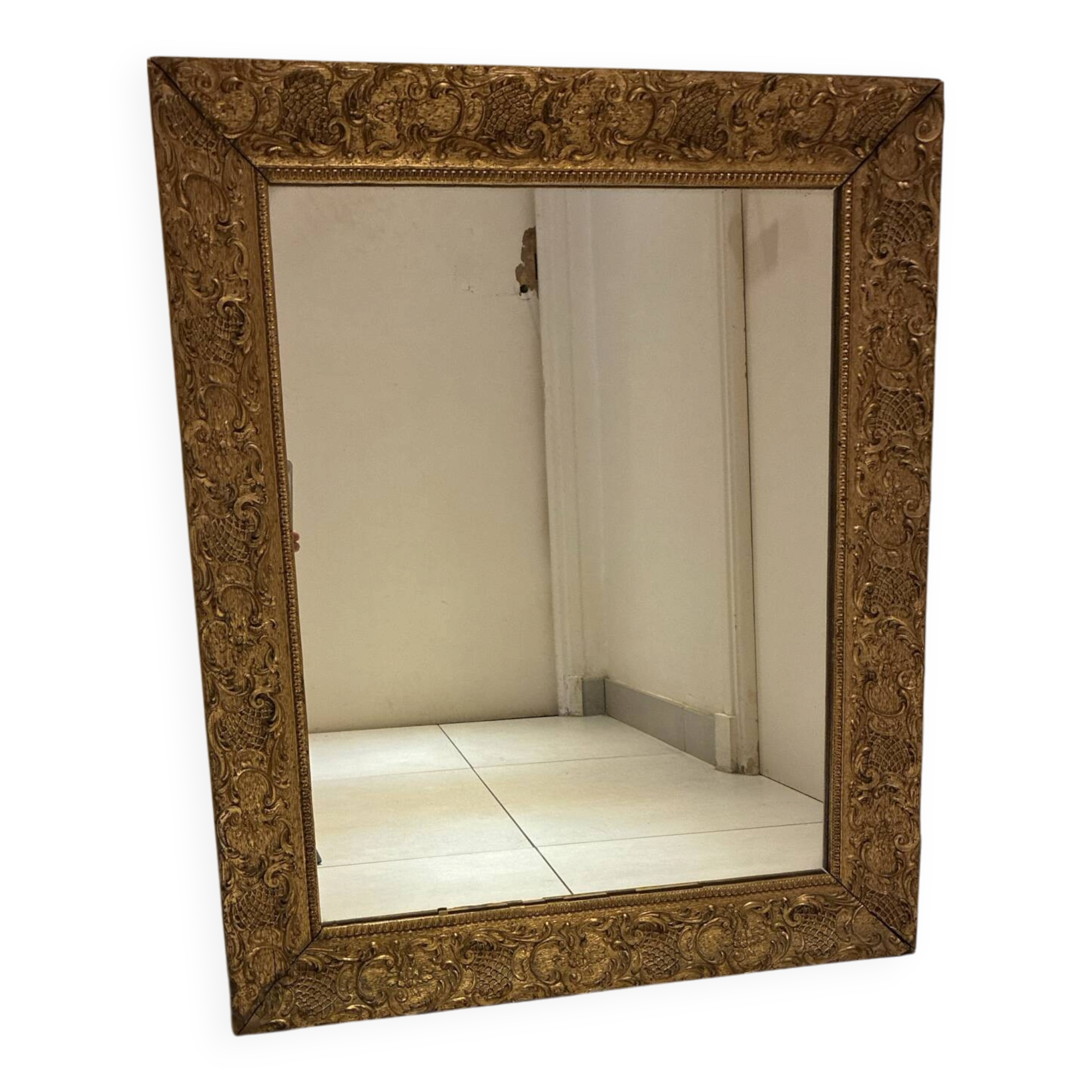 Rectangular framed mirror in wood and gilded stucco – Louis XV Rococo style