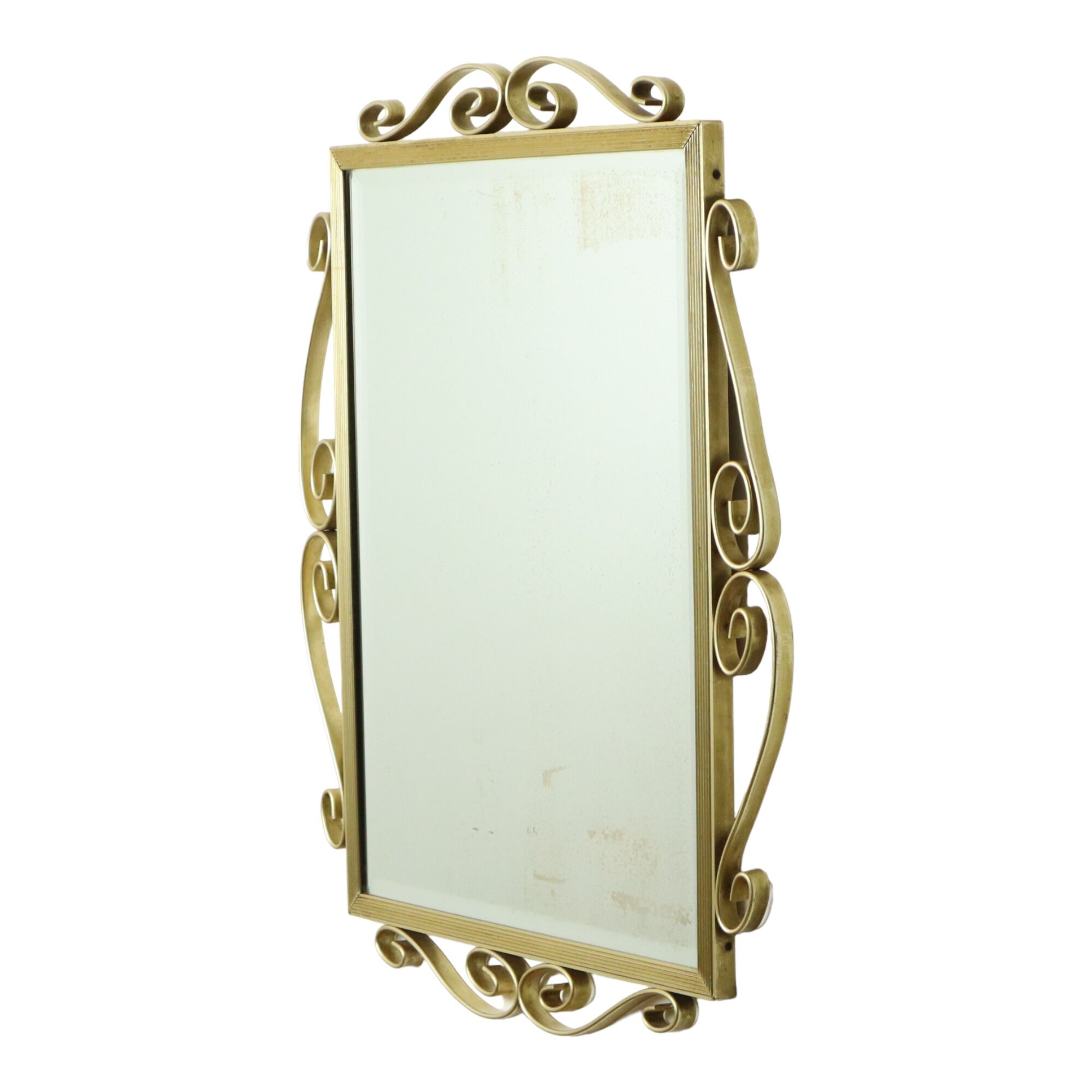 Hollywood regency mirror gold metal faceted mid-century 74cm