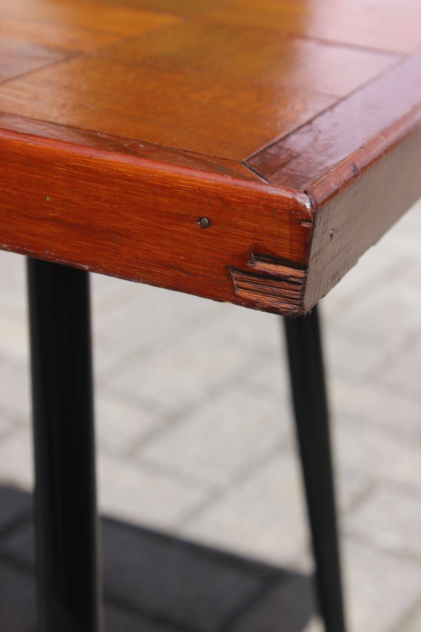 Modernist wood & steel coffee table France 1950s