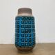 Large blue ceramic mid-century modern vase with graphic pattern