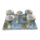 Porcelain egg set 50s shellfish and salt shaker on pearl tray